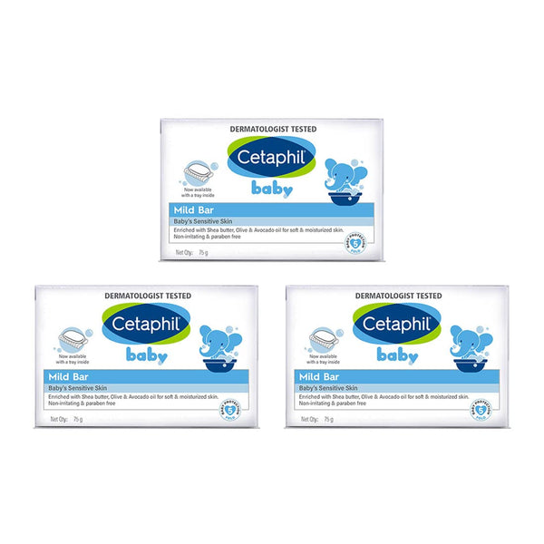Cetaphil Baby Mild Bar for Face and Body Pack of 3, (75g x 3, Sensitive Skin) - white