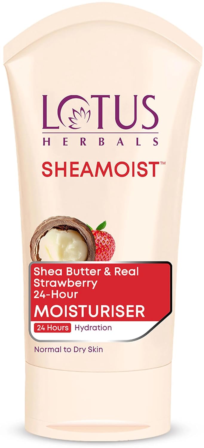 Lotus Herbals Sheamoist Shea Butter And Real Strawberry 24 Hour Moisturiser, 100G - red