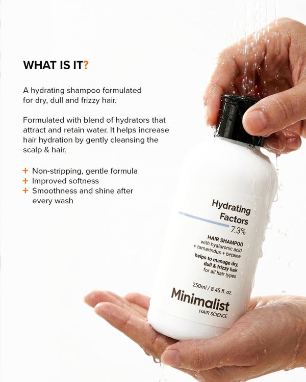 Minimalist Hydrating Shampoo for Dry & Frizzy Hair | Hyaluronic Acid + Tamarind + Betaine | Deep Moisture, Soft & Smooth Hair | Sulfate-Free Daily Use | 7.3% Hydration Complex | 250 ml image 2