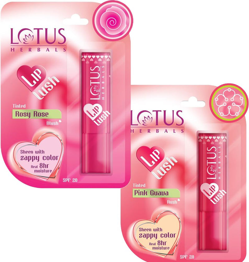 lotus herbals Lip Lush-Pink Guava Rush_3.5g + Rosy Rose Blush_3.5g (Set of 2) - pink
