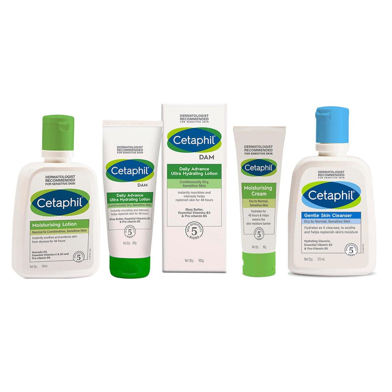 Cetaphil Moisturising Lotion 100ml, DAM 100g, Moisturising Cream 80g and Gentle Skin Cleanser 125 ml Combo - Default Title