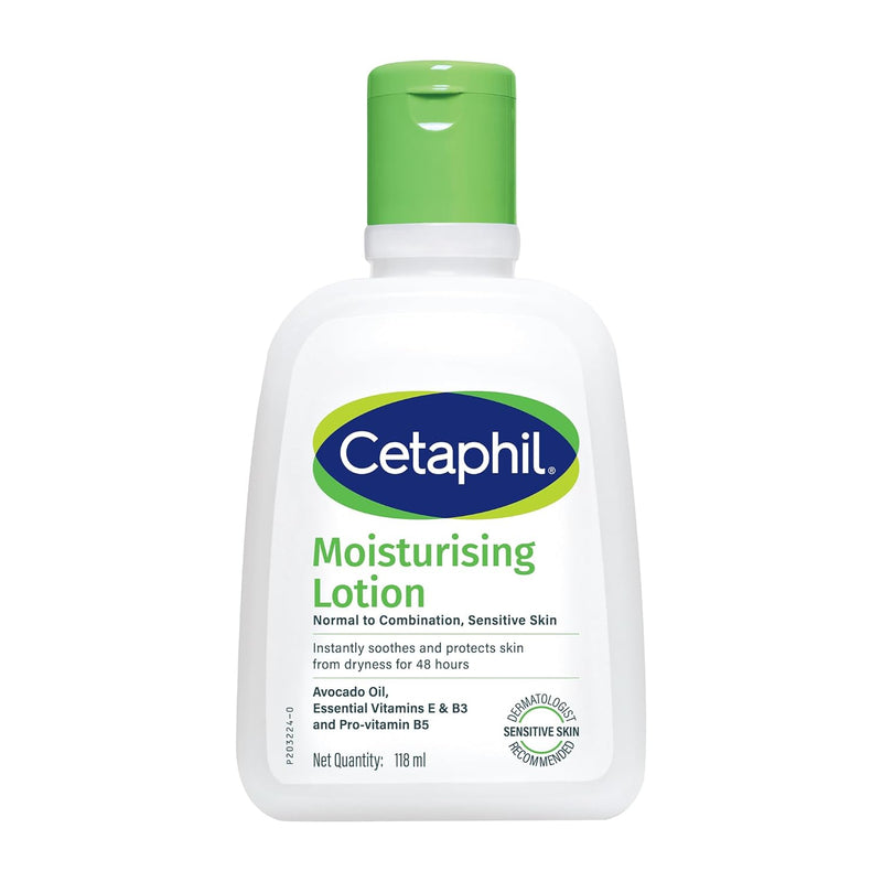 Cetaphil Moisturising Lotion 118 ml for Dry to Normal & Sensitive Skin | 48H Hydration with Niacinamide, Panthenol & Glycerin | Fragrance-Free, Non-Greasy, Dermatologist Recommended, For Face and Body - red