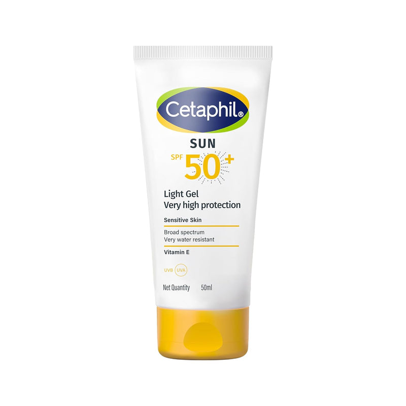 Cetaphil Sun SPF 50 Sunscreen Light Gel 50 ml – Very High Protection SPF 50+ Broad Spectrum UVA/UVB - Lightweight, Non-Sticky Gel - - Water resistant - Fast Absorbing Daily Face Sunscreen for Sensitive Skin - For All Skin Types - red