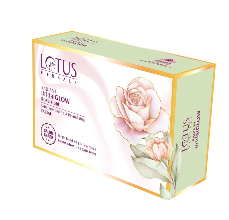 Lotus Herbals Radiant BridalGLOW Rose Gold Skin Illuminating Facial Kit | 5 Easy Steps | Paraben Free | Salon Grade | All Skin Types | Pack of 1 | 57g - black