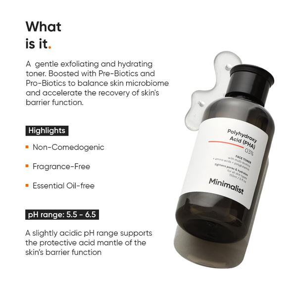 Minimalist Anti Acne PHA 3% Face Toner for Oily Skin | Pore Tightening & Mild Exfoliation For All Skin | Alcohol Free Hydrating Face Toner For Glowing Skin | 150 ml image 2