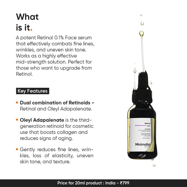 Minimalist Retinal 0.1% Face Serum | Reduces Fine Lines & Wrinkles | Enriched with Bakuchiol & Squalane | Anti-Aging & Hydrating Formula | For All Skin Types | 20 ml image 2