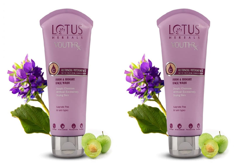 Lotus Herbals YouthRx Firm & Bright Face Wash | Bakuchiol Retinol & Vitamin C | Anti Ageing & Brightening | 100ml x Pack of 2 - green