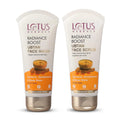 Lotus Herbals Radiance Boost Ubtan Facewash and Radiance Boost Ubtan Face Scrub | Turmeric, Sandalwood and Rose Water | Glowing Skin |Reducing Dark Spots 100gm Each