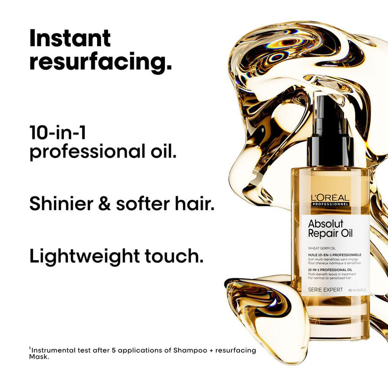 L'Oréal Professionnel Absolut Repair 10-in-1 Leave-in Serum for Dry & Damaged Hair - 90ml | 10-in-1 Multi-Benefit Leave-In Hair Oil, 1 action with 10 benefits, Enriched with Wheat Germ Oil (Pack of 2) - red