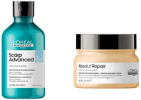 L'Oréal Professionnel Scalp Advanced Anti-Dandruff Dermo-Clarifier Shampoo 300 Ml & Liss Unlimited Hair Mask with Pro-Keratin for Rebellious Frizzy Hair.