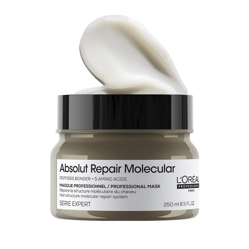 L'Oréal Professionnel Absolut Repair Molecular Deep Repairing Cream Mask for Damaged Hair - 250 ml | Repairs Very Damaged Hair and Restores Strength With 2% Peptides Bonder & 5 Amino Acids - red