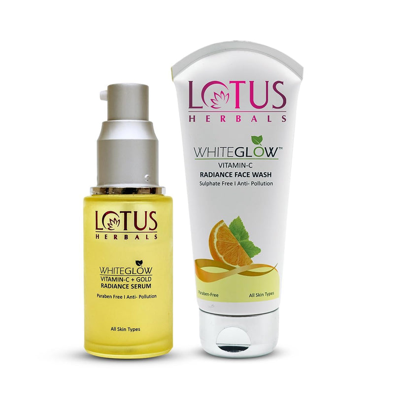 Lotus Herbals WhiteGlow Vitamin C and Gold Radiance Face Wash(100g) and Face Serum(30ml) | 130g - red