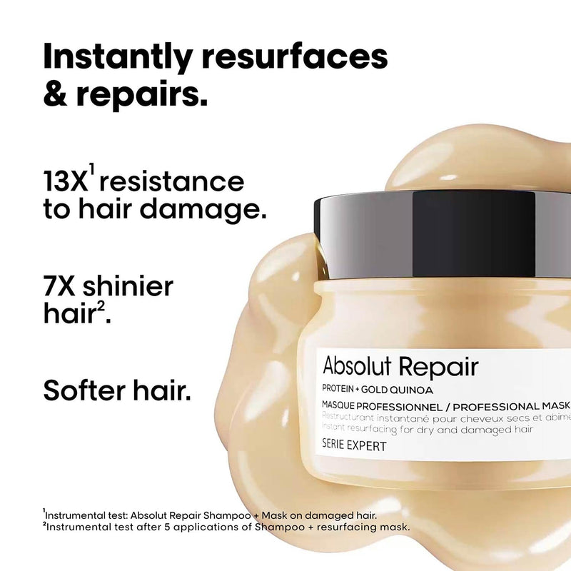 L'Oréal Professionnel Absolut Repair Mask for Dry & Damaged Hair - 250ml | Professional mask for Strengthening and Repairing Hair, With Protein & Omega-9, For Men & Women (Pack of 2) - red