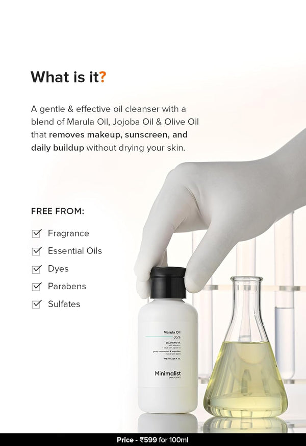 Minimalist Hydrating Cleansing Oil – Removes Waterproof Makeup, Sunscreen & Impurities, Nourishing Marula Oil & Vitamin E, Lightweight Daily Cleanser for All Skin Types (100 ml) image 2