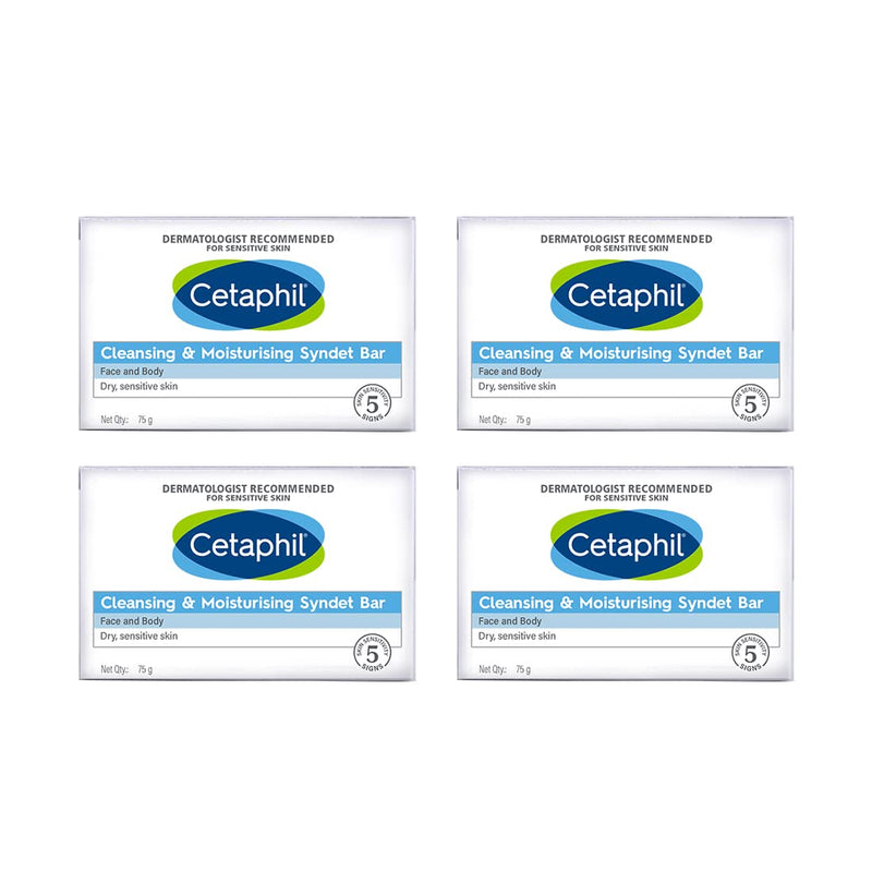 Cetaphil Cleansing and Moisturising Syndet Bar, Shea Butter, 300 g, Pack of 4 - red