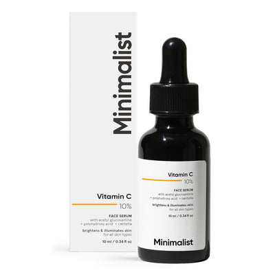Minimalist Brightening & UV Defense Combo | 10% Vitamin C Face Serum 10ml + SPF 50 PA++++ Cream Sunscreen 50g | For All Skin Types - red