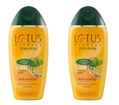 Lotus Herbals Kera-Veda Soyashine Soya Protein & Brahmi Shampoo | Preservative Free Shampoo | For All Hair Types | 200ml x Pack of 2