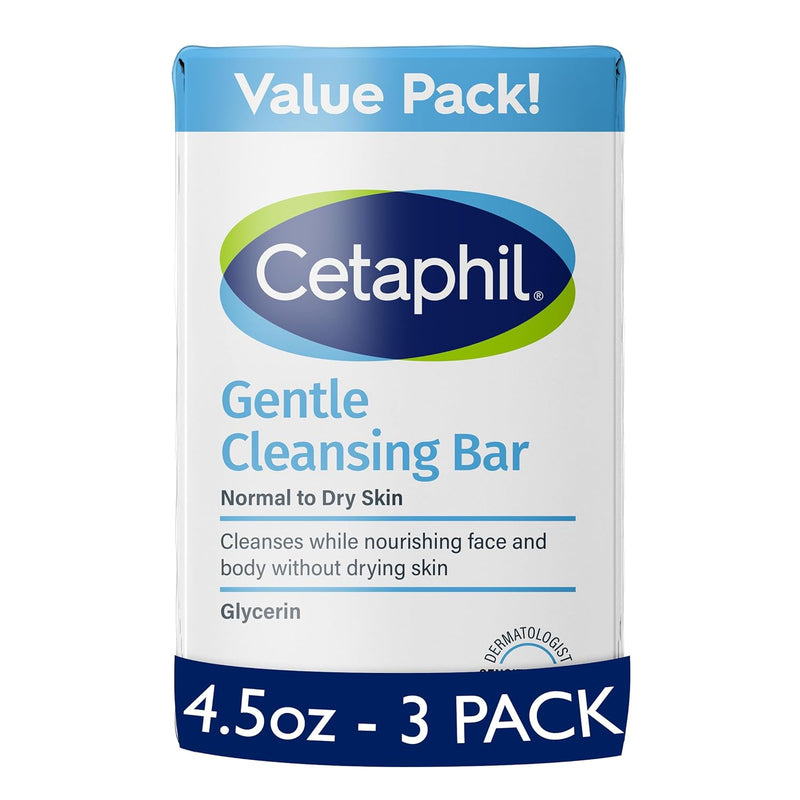CETAPHIL Gentle Cleansing Bar , 4.5 oz Bar (Pack of 3) , Nourishing Cleansing Bar For Dry, Sensitive Skin , Non-Comedogenic , Non-Irritating for Sensitive Skin , Dermatologist Recommended Brand - red