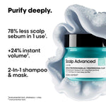 L’Oréal Professionnel Scalp Advanced Anti-Oiliness Dermo-Purifier Shampoo 300 ml + L’Oréal Professionnel Scalp Advanced Anti-Oiliness 2-In-1 Deep Purifier Clay 250 gm | For Oily Scalp image 3 — view 3