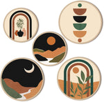 Boho Geometric Wall Art Set of 5 – Modern Abstract Round Prints with Moon, Sun, Arches, and Nature Designs – Minimalist Aesthetic Wall Decor for Living Room or Bedroom image 9 — view 9