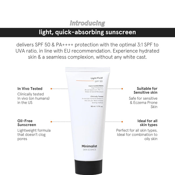 Minimalist Light Fluid Sunscreen SPF 50 for Oily Skin (PA++++) | Clinically Tested in US| No White Cast | Broad Spectrum | Lightweight, Water & Sweat Resistant | For Women & Men | 50ml image 2
