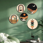Boho Geometric Wall Art Set of 5 – Modern Abstract Round Prints with Moon, Sun, Arches, and Nature Designs – Minimalist Aesthetic Wall Decor for Living Room or Bedroom image 3 — view 3