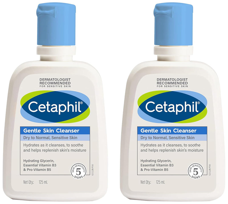 Cetaphil Face Wash Gentle Skin Cleanser for Dry to Normal, Sensitive Skin, 125 ml Hydrating Face Wash with Niacinamide, Vitamin B5 (Pack of 2) - Default Title
