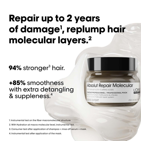 L'Oréal Professionnel Absolut Repair Molecular Deep Repairing Cream Mask for Damaged Hair - 250 ml | Repairs Very Damaged Hair and Restores Strength With 2% Peptides Bonder & 5 Amino Acids image 2