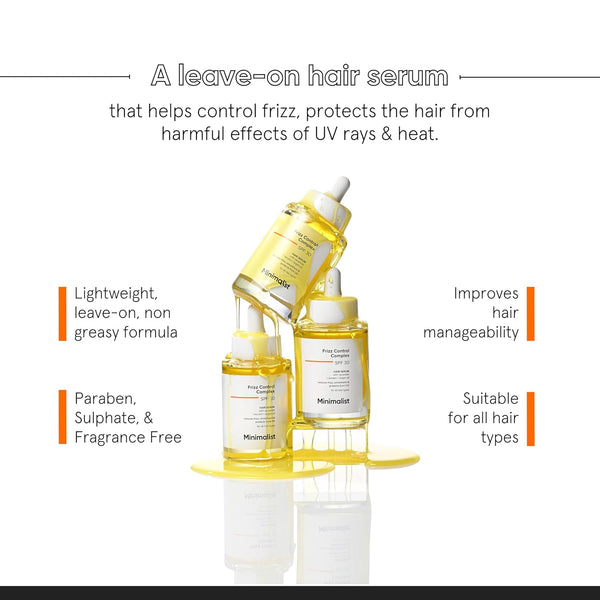 Minimalist Hair Serum for Dry Frizzy Hair with SPF 30, Keratin, Argan Oil & Ceramides| Heat Protection Serum, Smoothens & Protects From UV | Lightweight | Leave In For Women & Men | 50 ml image 2