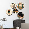 Boho Geometric Wall Art Set of 5 – Modern Abstract Round Prints with Moon, Sun, Arches, and Nature Designs – Minimalist Aesthetic Wall Decor for Living Room or Bedroom image 4