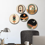 Boho Geometric Wall Art Set of 5 – Modern Abstract Round Prints with Moon, Sun, Arches, and Nature Designs – Minimalist Aesthetic Wall Decor for Living Room or Bedroom image 4 — view 4